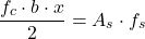 \[\frac{f_c \cdot b \cdot x}{2} = A_s \cdot f_s  \]