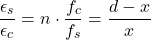 \[ \frac{\epsilon_s}{\epsilon_c} = n \cdot \frac{f_c}{f_s} = \frac{d - x}{x}\]