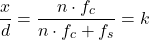 \[\frac{x}{d} = \frac{n \cdot f_c}{n \cdot f_c + f_s} = k \]